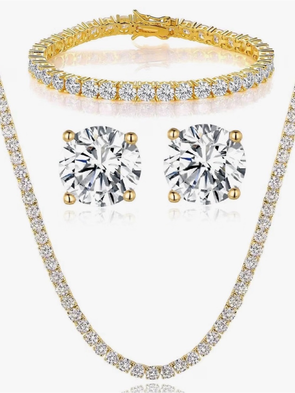 NEW 18K Yellow Gold Plated Cubic Zirconia Jewelry Set